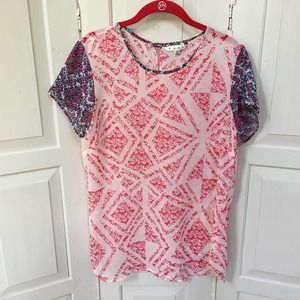 CAbi Red, White, & Blue Floral Blouse